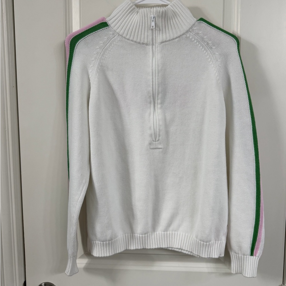 Pink Pineapple White Tennis Sweater with Green and Pink Stripes